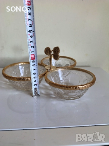 Прекрасно Позлатено Тройно Плато, снимка 6 - Антикварни и старинни предмети - 51782911