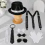 Нови Диско аксесоари 70s 80s шапка Fedora тиранти очила ръкавици пайети комплект 8 части за мъже, снимка 4