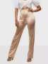 УНИКАЛЕН сатениран панталон с широк прав крачол в перлен светлобежов цвят, снимка 3