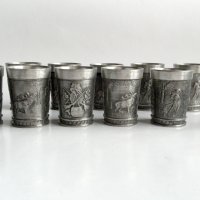 Калаени Zinn малки ловджийски чашки за ракия с ловни мотиви, снимка 6 - Антикварни и старинни предмети - 41368521