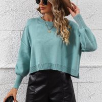 Дамски моден ежедневен едноцветен пуловер, 3цвята - 023, снимка 12 - Блузи с дълъг ръкав и пуловери - 42298291