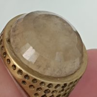Старинен сребърен пръстен с позлата и естествен камък 3И, снимка 2 - Пръстени - 44480392