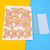 10 пеперуди картонени златен контур на тел шарени топери украса декор за торта, снимка 7 - Други - 40388341