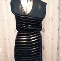 Custommade M Черна прозрачна рокля с ивици от плюш , снимка 3 - Рокли - 40524632