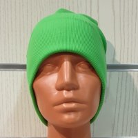 Нова дамска зимна шапка рипс с подгъв в неонов зелен цвят, снимка 7 - Шапки - 39332980