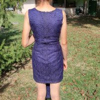 Дантелена рокля 2 в 1 тъмно синя р.42 супер елегантна, снимка 6 - Рокли - 42294967