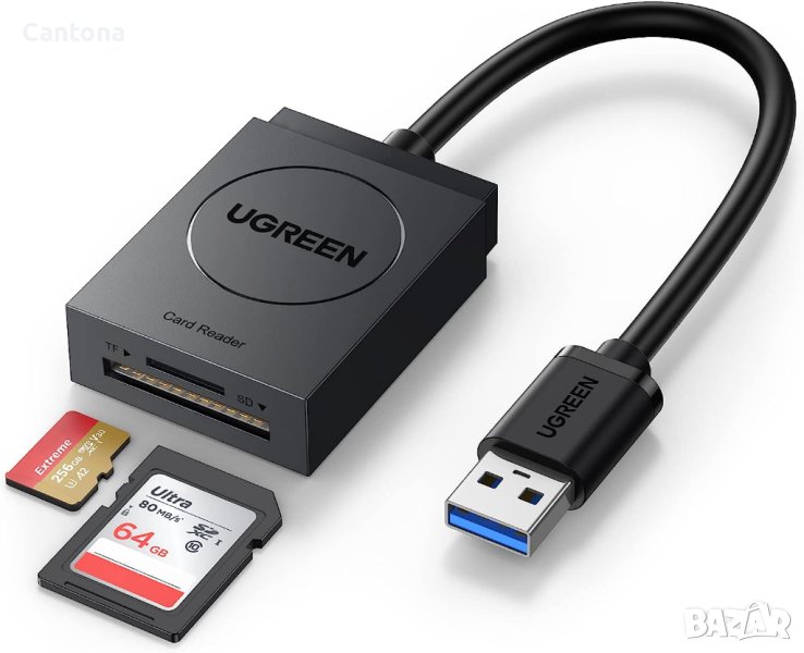 UGREEN USB 3.0 четец на карти с двоен слот TF, SD, MicroSD,SDXC,SDHC,MMC,RS-MMC, MicroSDXC,MicroSDHC, снимка 1