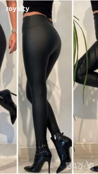 Черен кожен еластичен клин с висока талия, снимка 1