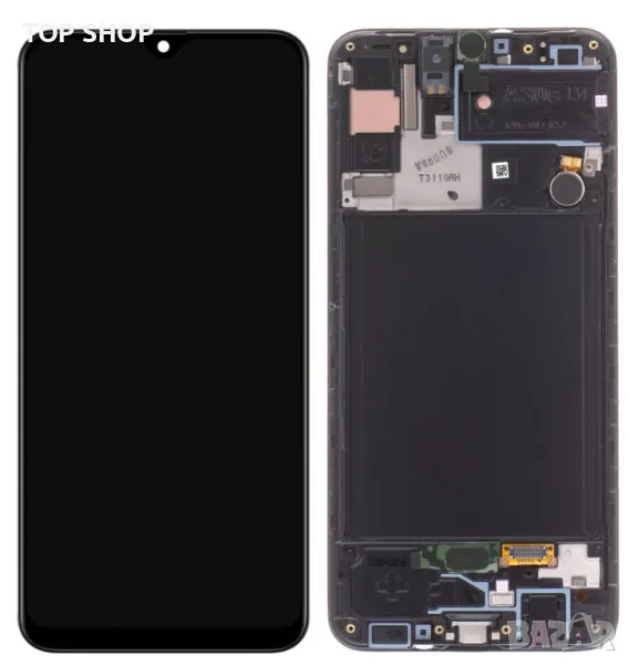 Дисплей с тъчскрийн Samsung Galaxy A30s A307, с рамка, черен, сервизен пакет GH82-21190A, снимка 1