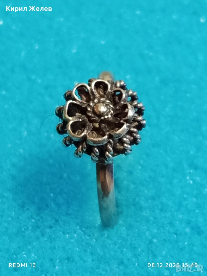 Изящен старинен сребърен пръстен флорален мотив ръчна изработка висока проба сребро 52468, снимка 1