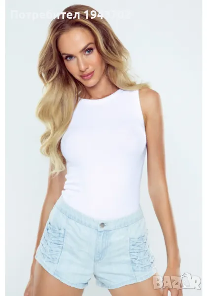 Дамски рипсен топ в бял цвят PERI, снимка 1