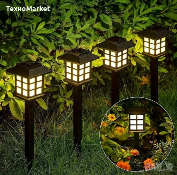 Комплект от 6 броя LED соларни градински светлини, снимка 1