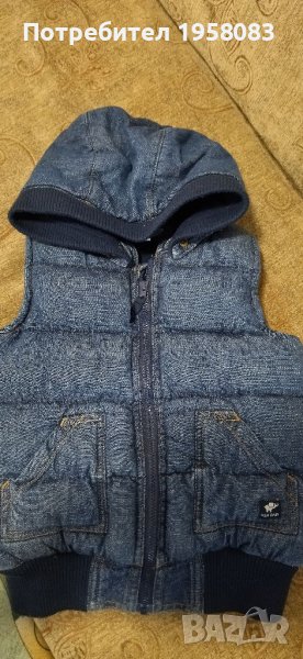 Бебешки ватиран елек с качулка - H&M, размер 86, цвят деним, снимка 1