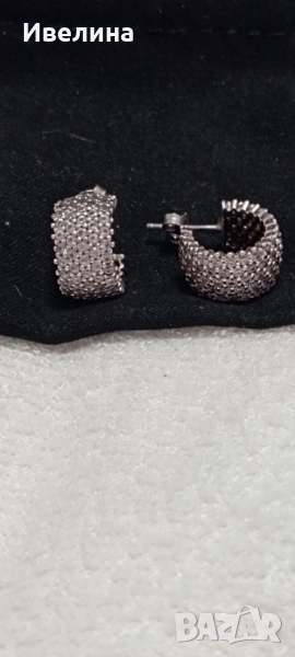 Сребърни обици с бели камъни, 40 лв, снимка 1