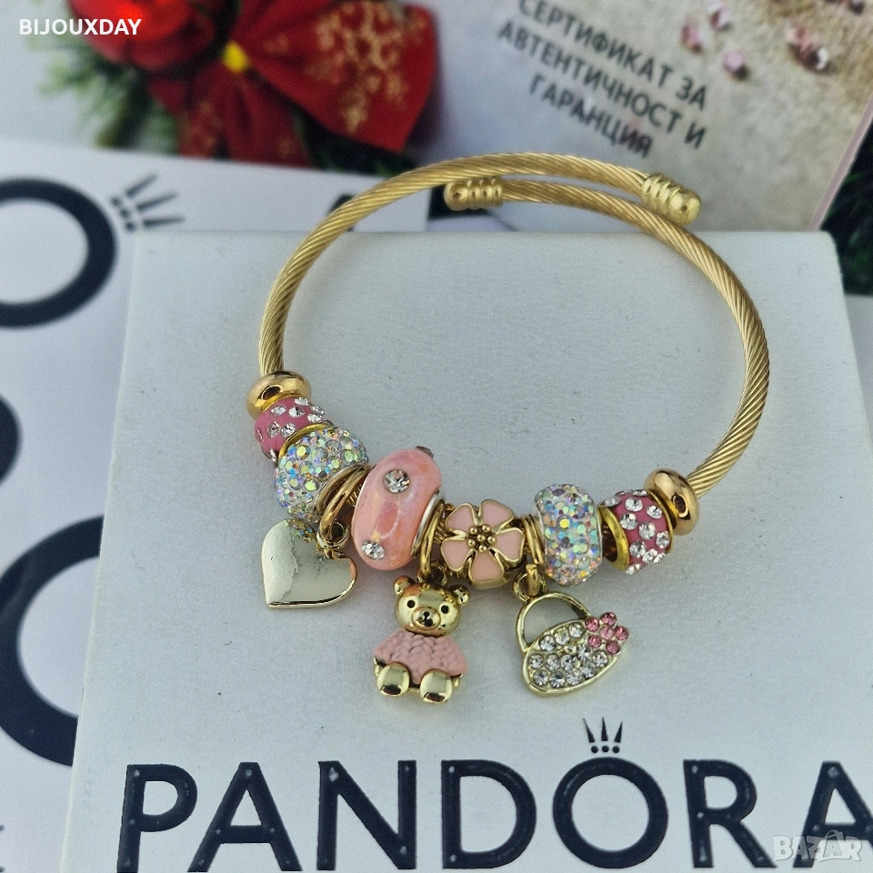 сладка гривна с розови камъни и мече от медицинска стомана с 18 карата златно покритие, снимка 1