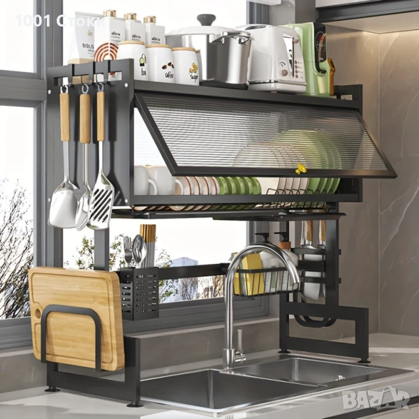 Сушилник за Съдове със стъклена врата поставка за прибори и специално отделение за лъжици, вилици и , снимка 1