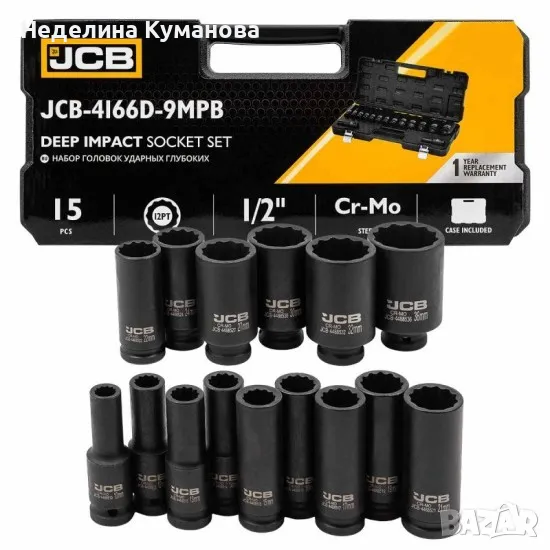 🧨 Дълбоки ударни вложки комплект 12-стенни, 15части (10-36мм), JCB - 4166D-9MPB, снимка 1