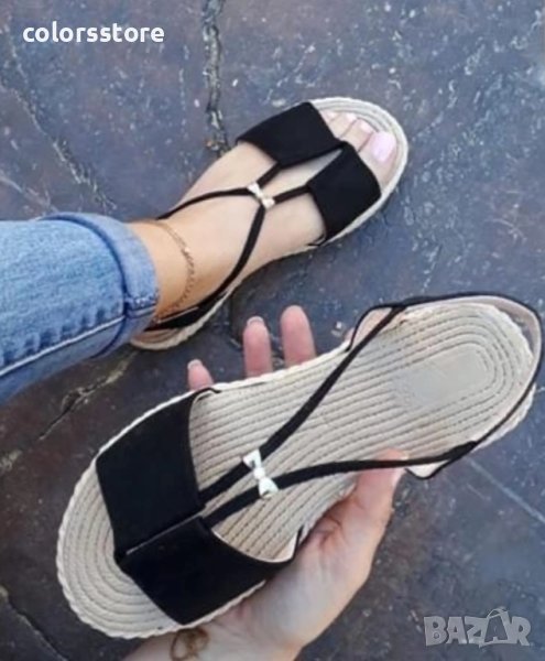 Равни сандали - черен велур - 1800, снимка 1