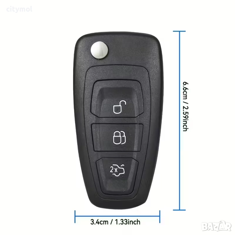 Калъф за ключ FORD с 3 бутона и острие за Focus Mondeo C-Max Ranger Transit Fiesta и др, острие FO21, снимка 1