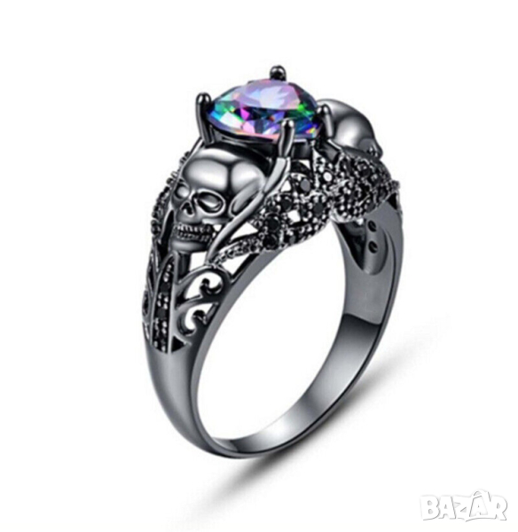 Пръстен стиймпънк с реинбоу топаз и черно родиево покритие, снимка 1