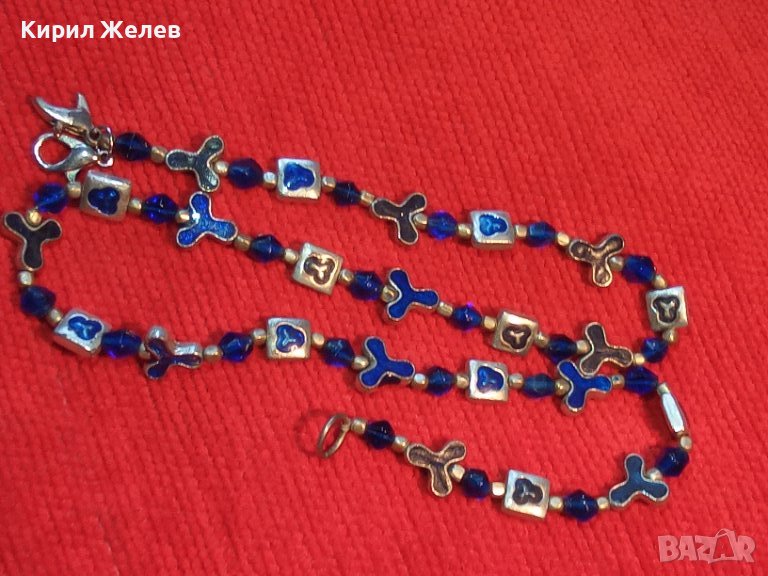 ПРЕКРАСНО ПОСРЕБРЕНО ЕМАЙЛИРАНО КРИСТАЛНО АРТ НУВО СТИЛ МЕДНО КОЛИЕ 38682, снимка 1