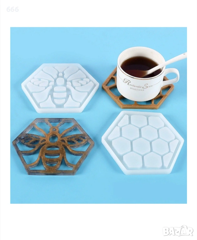 Комплект от 2 силиконови форми за леене със смола, бели, 10,5x12,6x0,8 см, снимка 1