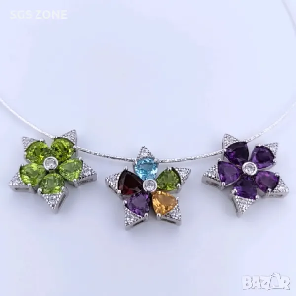 Сребърна Висулка с Естествени Камъни, снимка 1