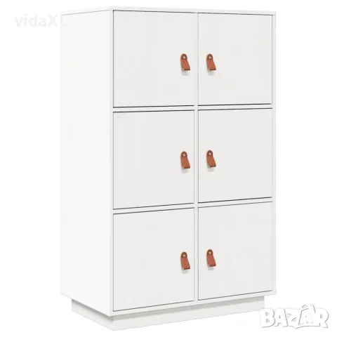 vidaXL Висок шкаф, бял, 67x40x108,5 см, борово дърво масив, снимка 1 - Бюфети - 56147919