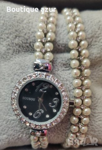 Дамски часовник с гривна Sousou  бял / сребристо, снимка 1 - Гривни - 44329265
