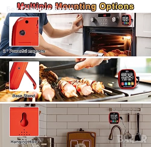 Нов Термометър за грил и фурна – водоустойчива сонда, LCD дисплей, снимка 6 - Други - 52381699