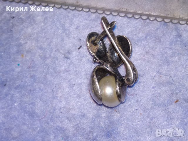 ПЕРЛЕНА АНГЛИЙСКА СРЕБЪРНА ВИНТИДЖ ОБЕЦА СРЕБРО 925 с ЕСТЕСТВЕНА БЯЛА ПЕРЛА ЮВЕЛИРНА ИЗРАБОТКА 38140, снимка 10 - Обеци - 40940700