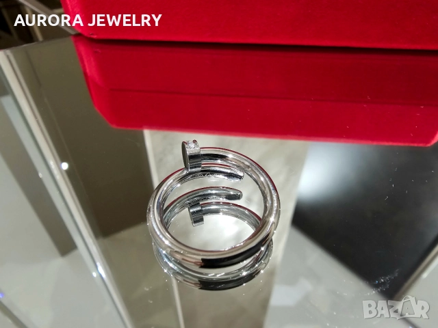 CARTIER Nail Juste un Clou Classic Silver Diamonds Пръстен Пирон, снимка 6 - Пръстени - 52905432