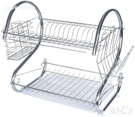 🧼 Сушилник за съдове – 2-етажен с отцедник Digital One SP01118, Поставка за прибори и чаши, Устойчи, снимка 5 - Аксесоари за кухня - 50990095