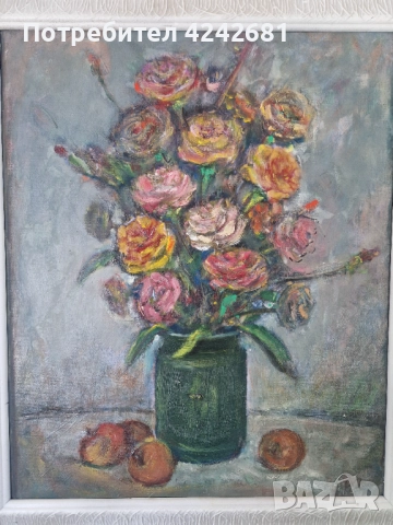 Маслен натюрморт "Рози" - худ.Ненчо Русев, снимка 2 - Картини - 52870288