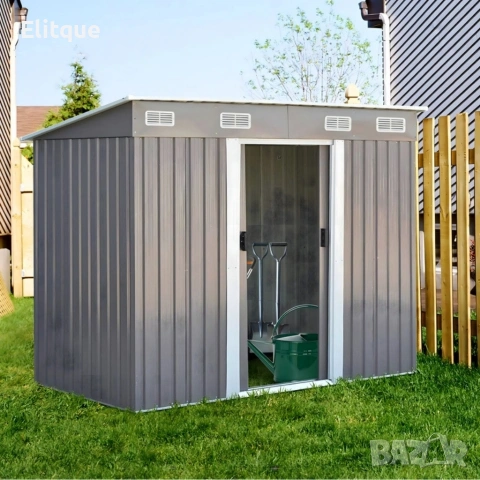 Метална градинска къща за инструменти с вентилация и заключване, снимка 8 - Градински мебели, декорация  - 53120445