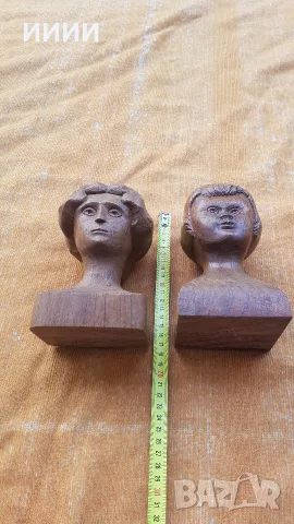 Дървен бюст женска глава 2 бр, снимка 4 - Антикварни и старинни предмети - 56345676