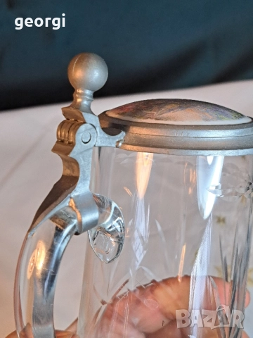 Немска кристална халба с цинково порцеланов капак Ромео и Жулиета   29/3, снимка 6 - Аксесоари за кухня - 52343174