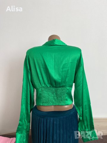 Сатенена зелена риза, снимка 4 - Ризи - 41764793