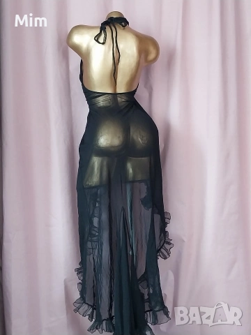 S Черен ефирен халат / нощница/ с къдри, снимка 6 - Нощници - 53730157