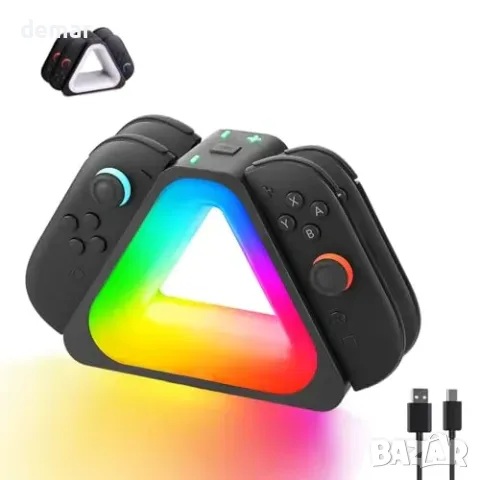 Зарядна станция 4 в 1 за Switch 2 с RGB осветление, снимка 2 - Игри за Nintendo - 55933401
