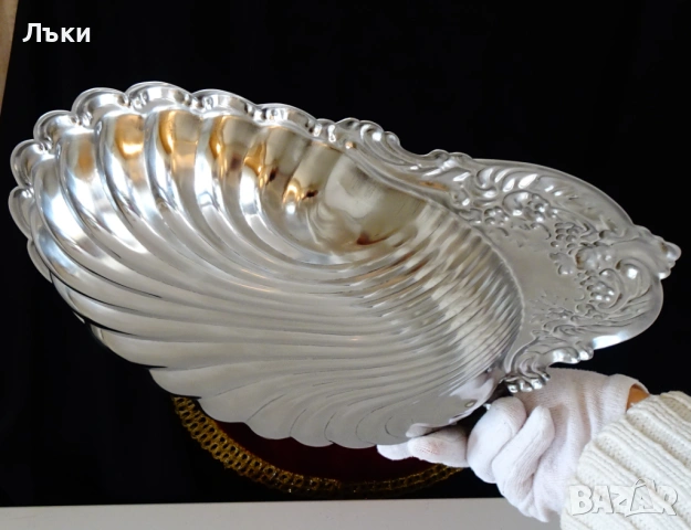 Посребрен съд за сервиране перлена мида,барок. , снимка 6 - Антикварни и старинни предмети - 53394884