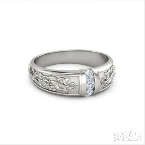Нежен пръстен с бял циркон, посребрен, снимка 2 - Пръстени - 42154642