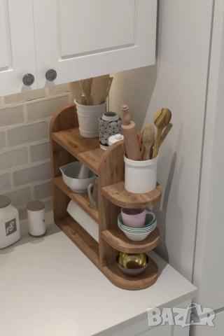 Дървена етажерка за кухня / Органайзер за подправки / Кухненски рафт, снимка 3 - Етажерки - 51764925