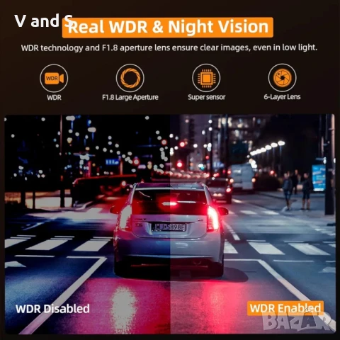 Видеорегистратор за автомобили отпред и отзад, 2.5K/1080P камера, безплатна карта 64GB, вграден WiFi, снимка 3 - Камери - 50703921