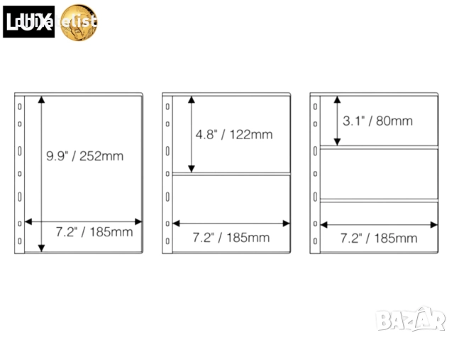прозрачни резервни листи LUX за три билета 3C – 185x80 мм , опаковка от 10 броя - OPTIMA стандарт, снимка 3 - Филателия - 52091368