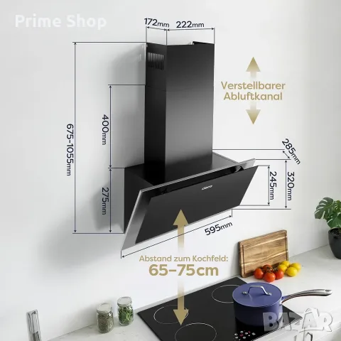 Наклонен стенен абсорбатор CIARRA CBCB6736C, 60см, 370m³/h, Клас A++, функция за рециркулация , снимка 3 - Абсорбатори - 55933791