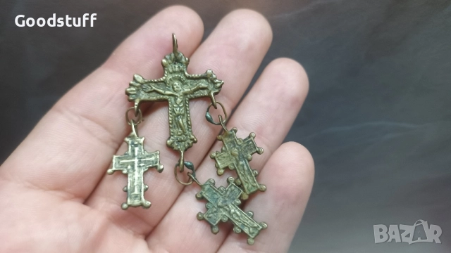 Бронзов възрожденски накит,кръст, Богородица, Исус, снимка 8 - Антикварни и старинни предмети - 52549102