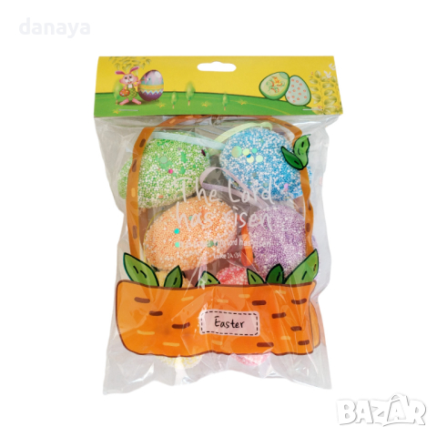 4608 Шарени великдеснки яйца за окачване с пайети, 6 броя, снимка 2 - Декорация за дома - 44834415