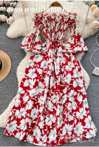 Дамска рокля с флорален принт и голи рамене, размер М