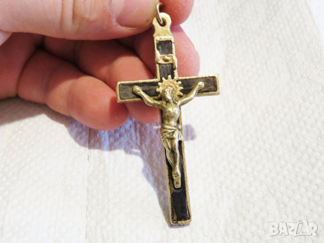  Красив Старинен бронзов кръст разпятие   - 70 х 35 мм Исус Христос